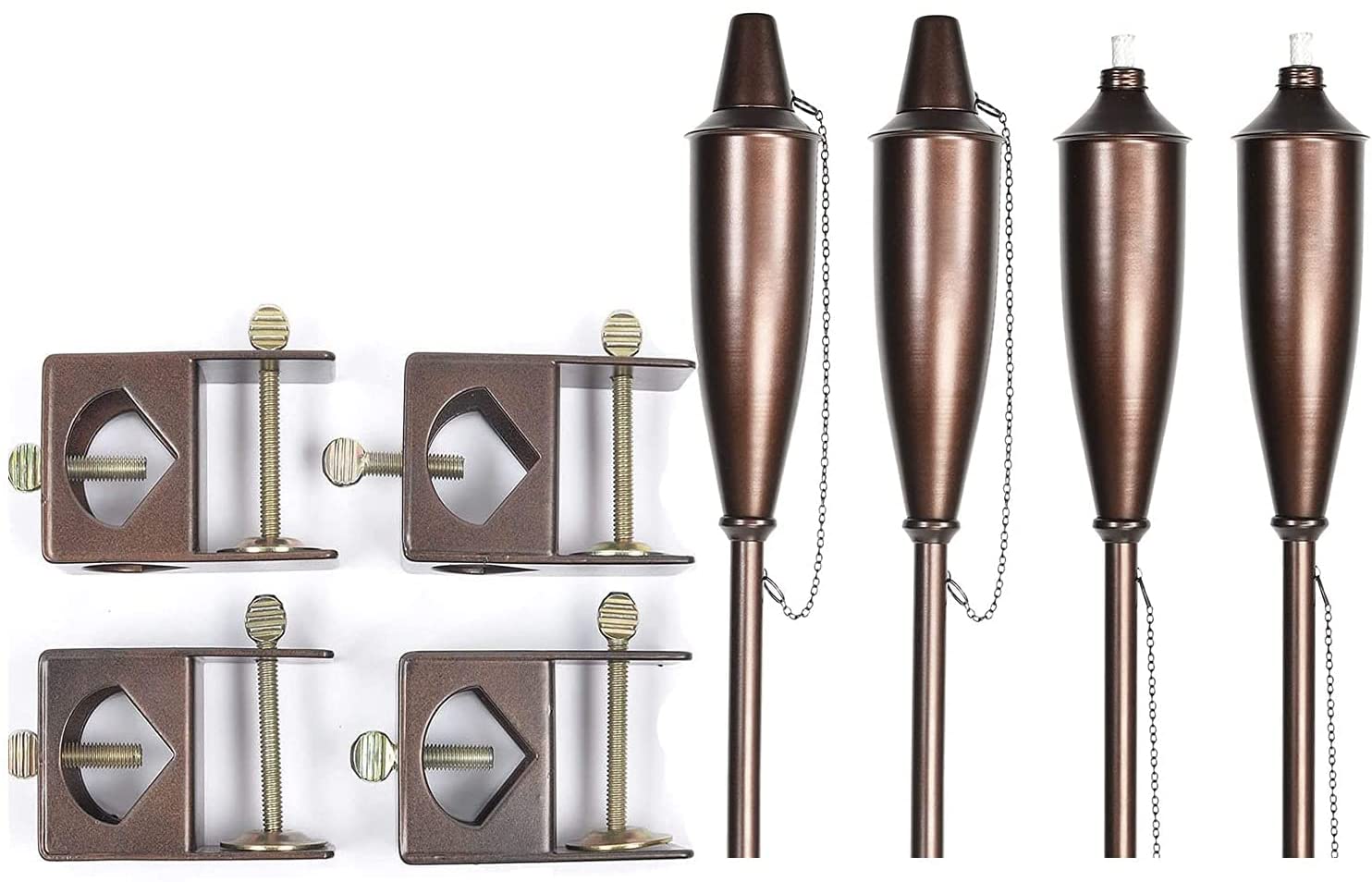 Deco Window Set of 4 Landscape Outdoor/Patio Garden Torch(Brown) with Deck Clamp(Brown)