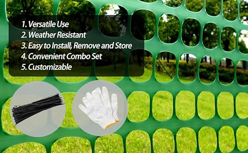 image for PotatoLife Plastic Mesh Fence Safety Fence, 2'x25' Roll with 50 Zip Ti