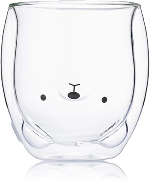 Bear Cup Cute Mugs for Women Glass Double Wall Insulated Glasses Espresso Cup, Coffee Cup, Tea Cup, Milk Cup, Best Gift for Women Birthday Christmas Office and Personal (Bear)