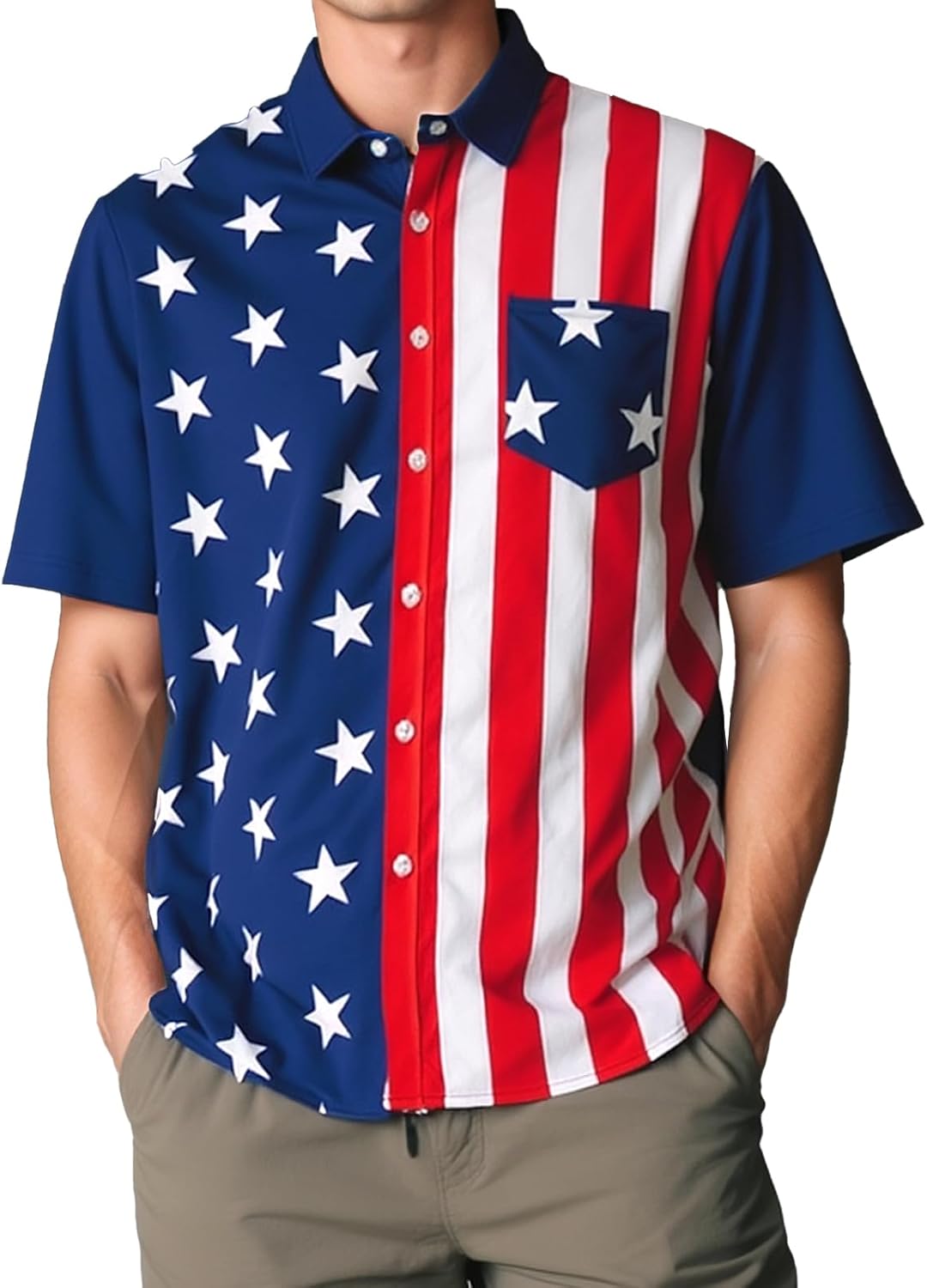 Evankin 4th of July Hawaiian Shirts for Men American Flag Patriotic Button Down Beach Shirts USA Short Sleeve Tops