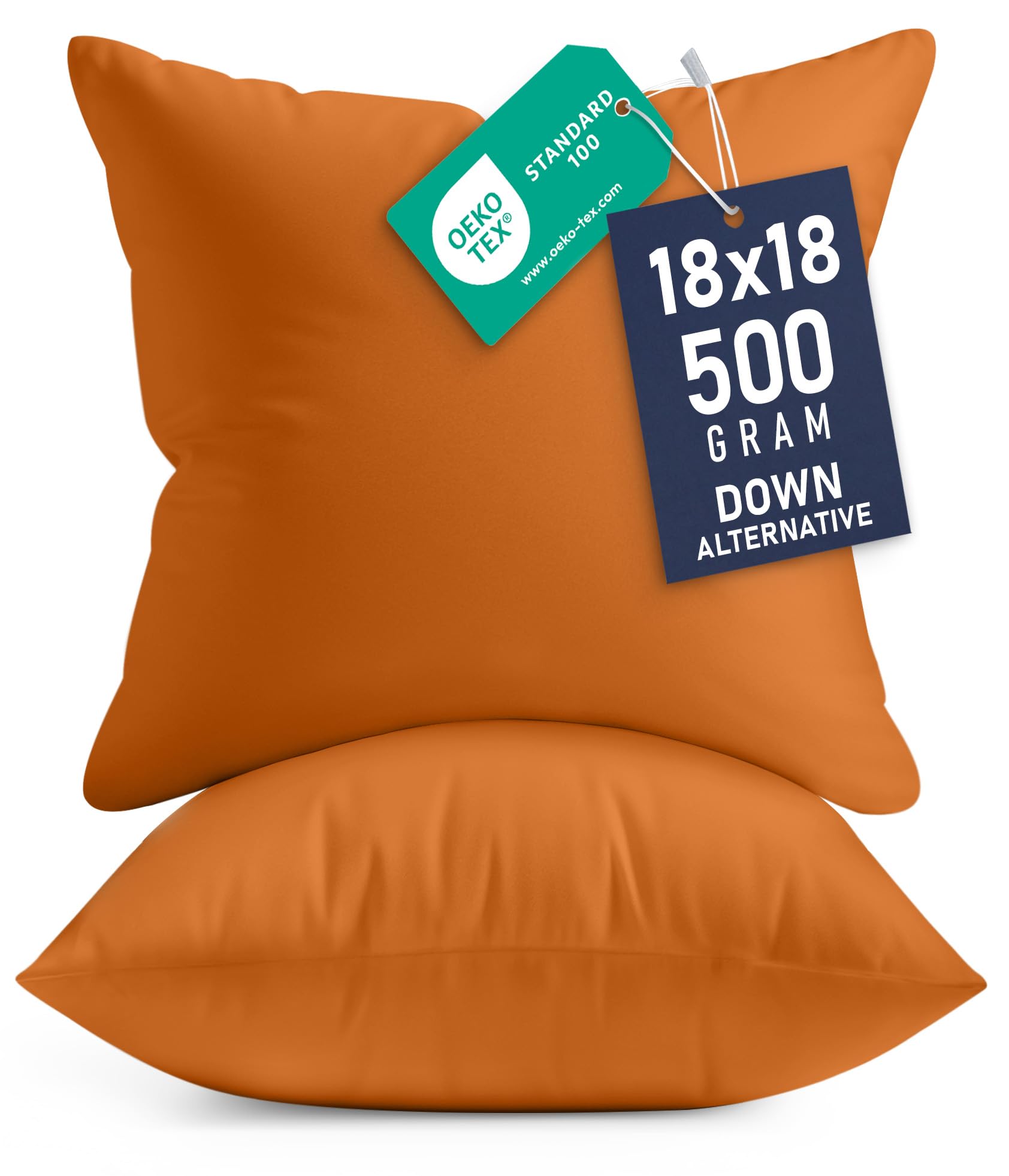 Utopia Bedding Throw Pillows Insert (Pack of 2, Orange) - 18 x 18 Inches Bed and Couch Pillows - Indoor Decorative Pillow