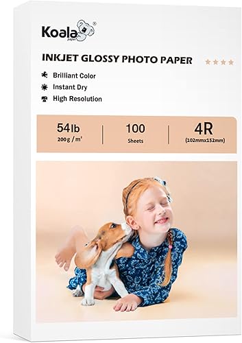 Papel Fotográfico de Koala para Impresoras de Inyección de Tinta, Brillante, 4x6 Pulgadas, 100 Hojas, 54 lb, Papel para Fotos, 200 gm