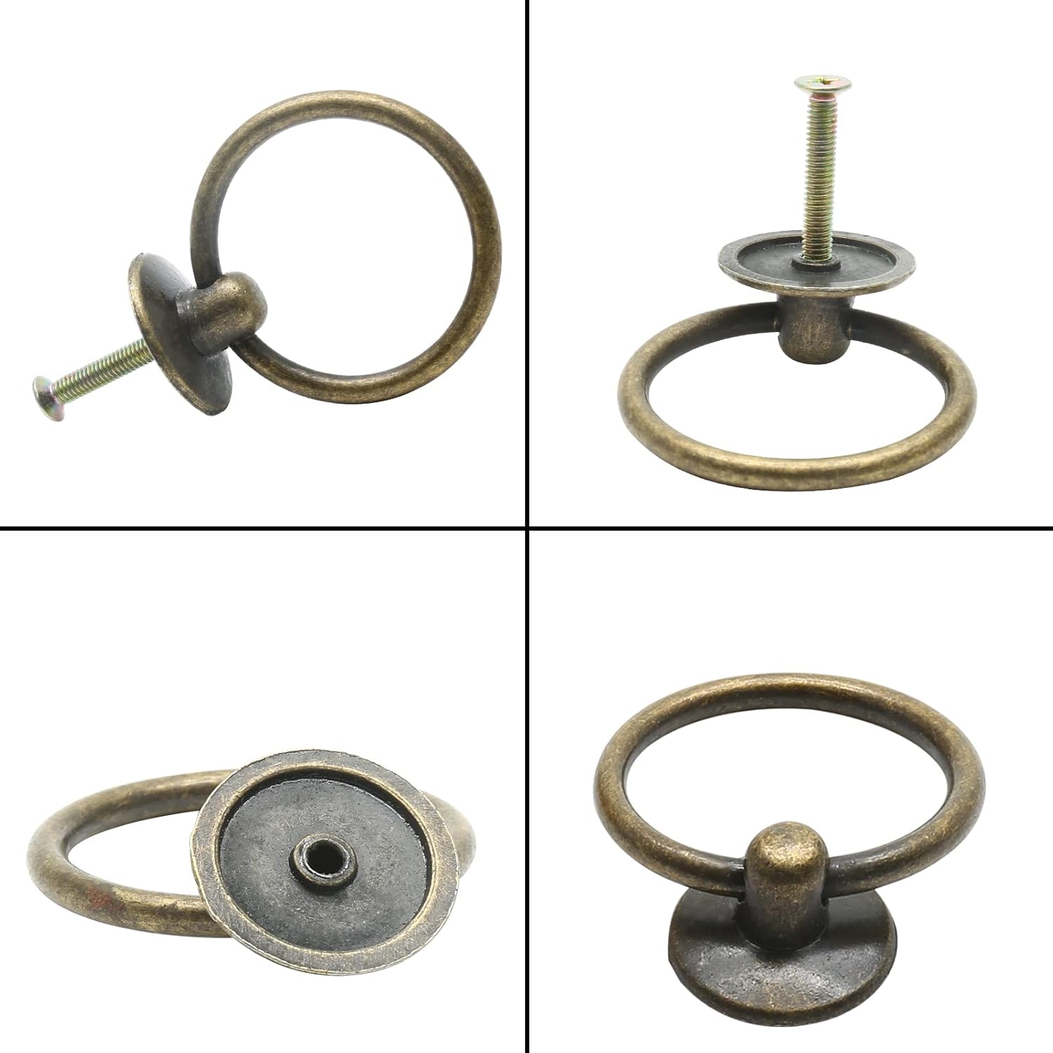 5Pcs Bronze Ring Drawer Pulls, Vintage Cabinet Ring Handles Drop Knobs Single Hole Dresser Pulls for Furniture Cupboard Closet Kitchen Door(1" x 2")