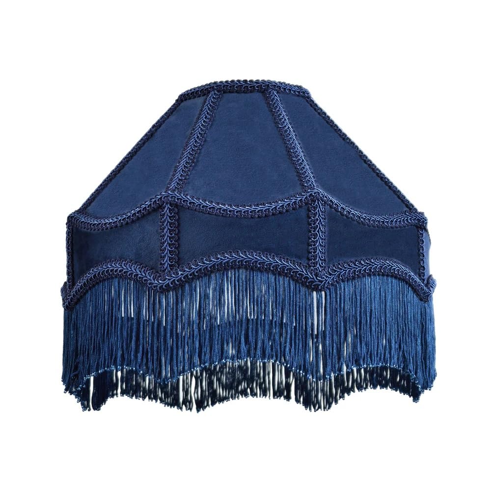 Stunning Navy Velvet Tassel Lamp Shade Tassle 8inch 10 inch or 12inch Traditional Shade with Tassels (Navy, 8inch)