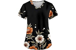 Vibrant Floral Print Nursing Scrub Tops for Plus Size Comfort