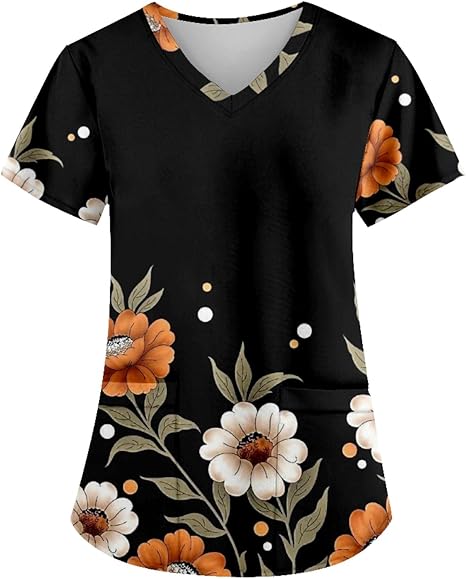 OIOLOYJM Printed Scrub Tops Women Short Sleeve V Neck Plus Size Scrubs for Womens Nursing Uniforms Shirts with Pockets