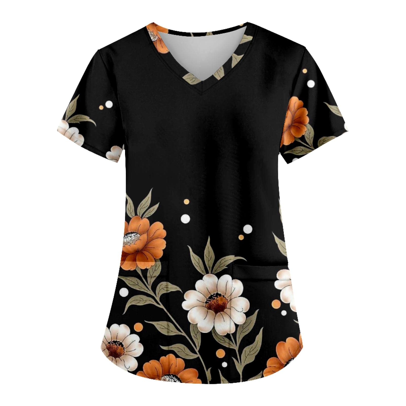 Scrub Tops Women Floral Print Scrub Tops Plus Size Stretch Nursing Tops  Soft Nurse Uniform Overalls with Pockets