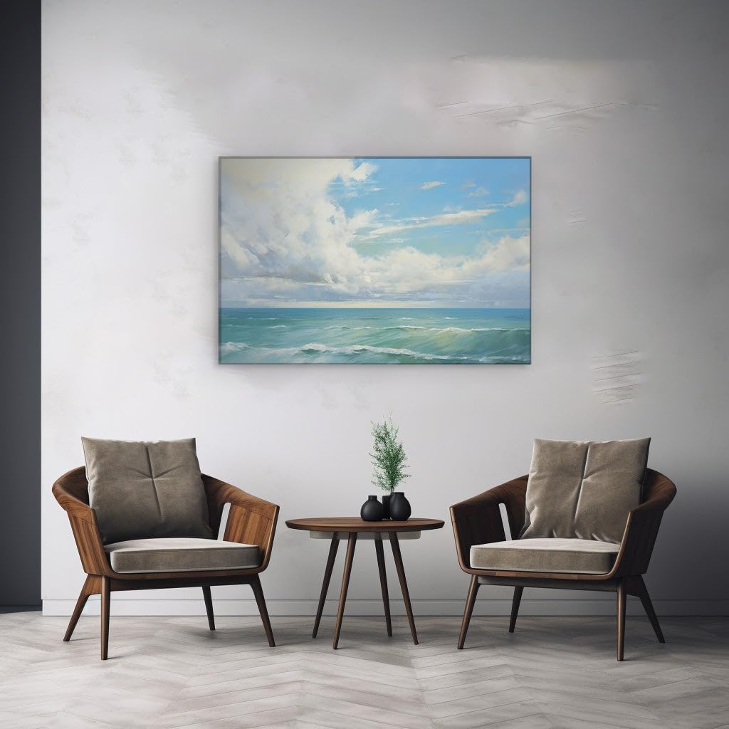 Canvas for Living Room. Embracing The Serenity: Capturing The Dynamic Beauty of a Tranquil Seascape, 27 x 18 inch Canvas Wall Art - Contemporary Masterpieces - Modern Home Decor