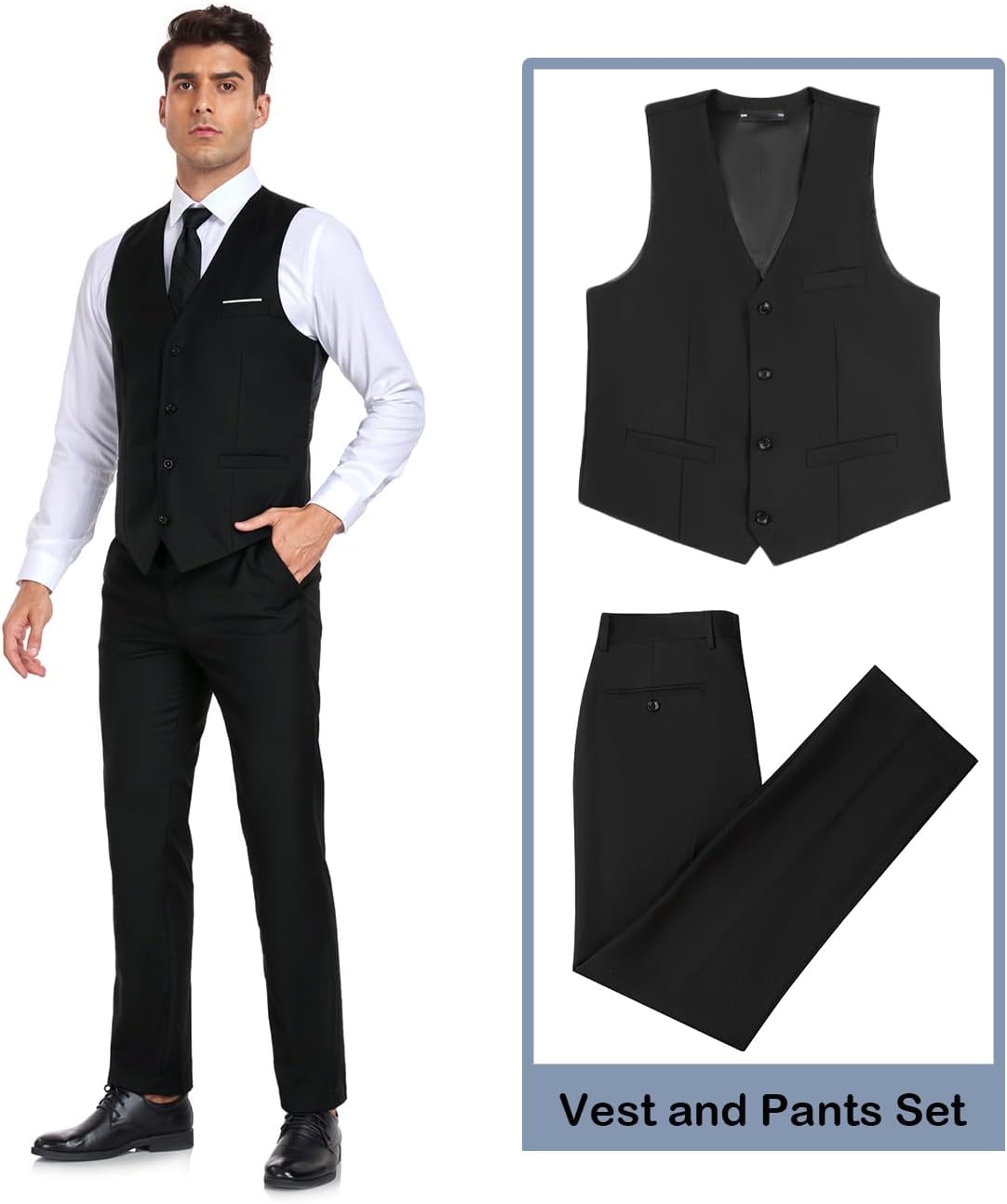 Men's Suit 2 Pieces Slim Fit Dress Vest and Pants Set for Wedding image 3