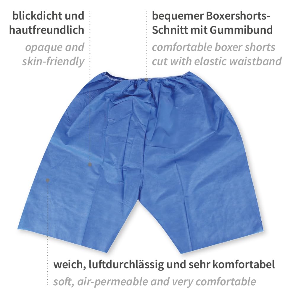 FRANZ MENSCH 250 Stück Hygostar Einweg-Shorts Unisex | SMS, dunkelblau, XL, L: 60cm, B: 65cm, Karton, Einweghosen, Einmalhosen, Einmalshorts