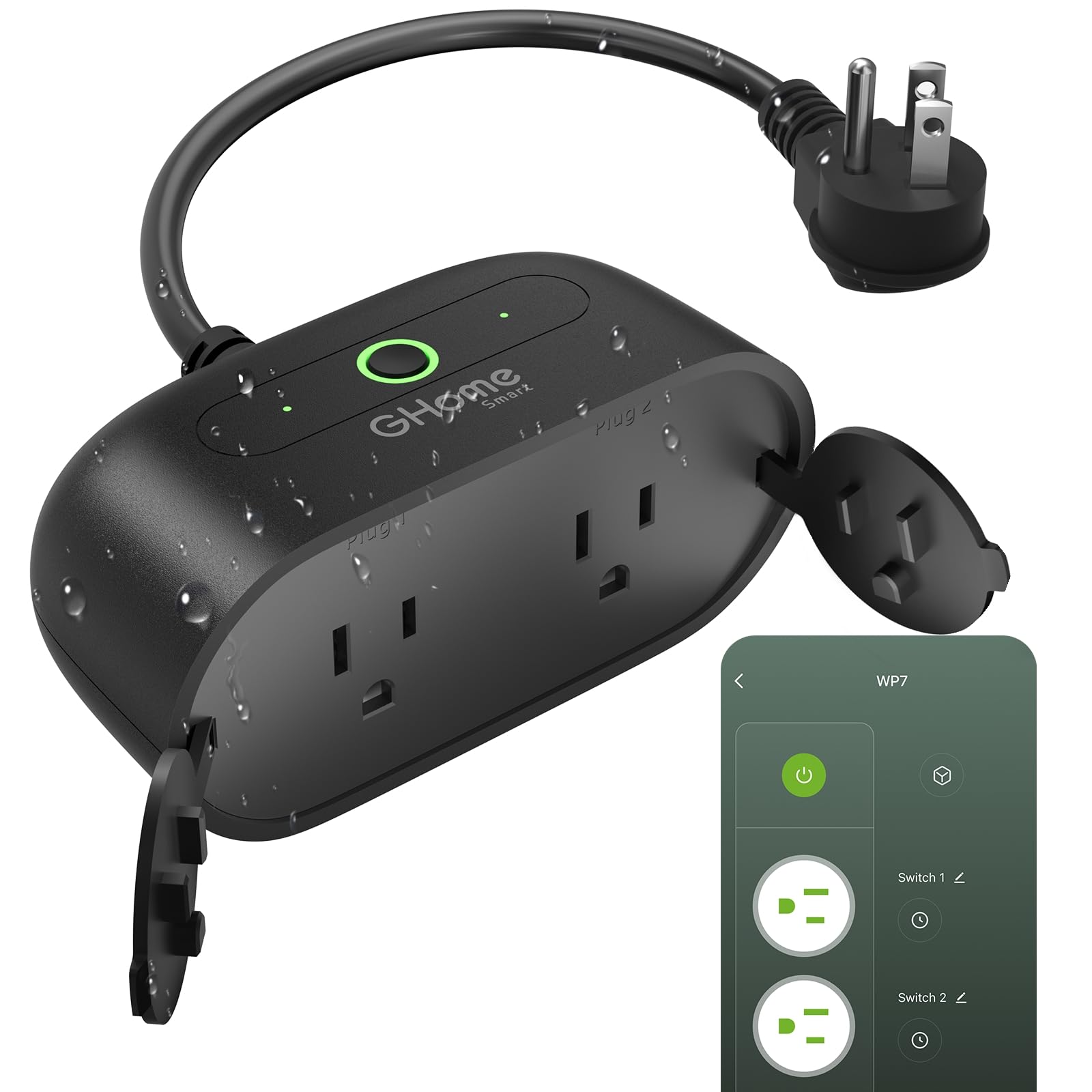 GHome Smart Outdoor Plug Wi-Fi Outlet Dual Individual Sockets Smart Plug with IP64 Waterproof Works with Alexa Google