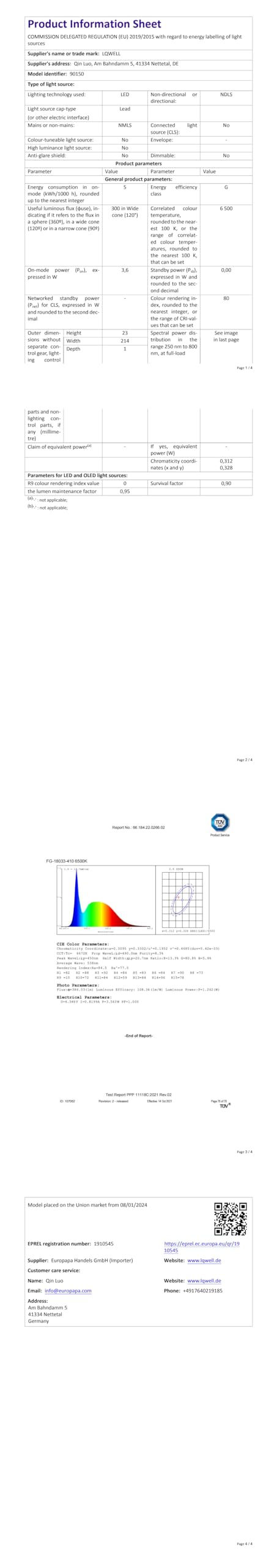 LQWELL® Lampa Biurkowa LED Odłączana, 3 Poziomy Jasności, Możliwość Przyciemniania, Lampa Stołowa Do Domowego Biura, Obrót Od 0° Do 180°, 6500 K (Biały)