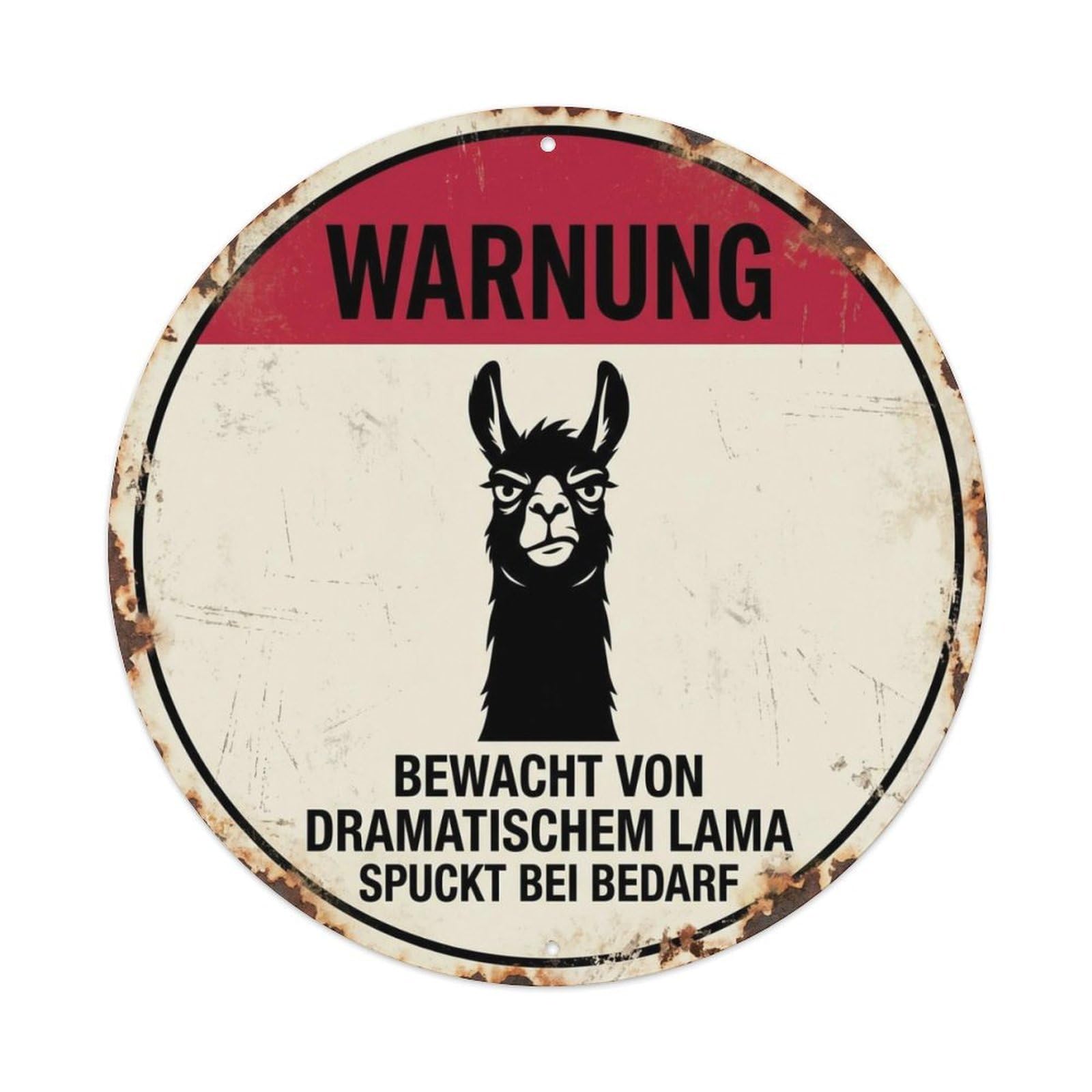 Fqcyn Style Dramatic Llama Property Guardian Metal Tin Sign Plaque Wall Decor For Cafe, Club Bar, Office, Home Garden Round Metal Poster 8X8inch