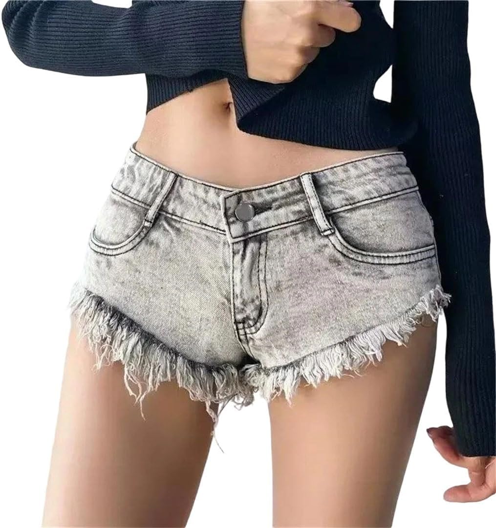 Women's Summer Low Waist Stretchy Triangle Butt Enhancer Denim Shorts