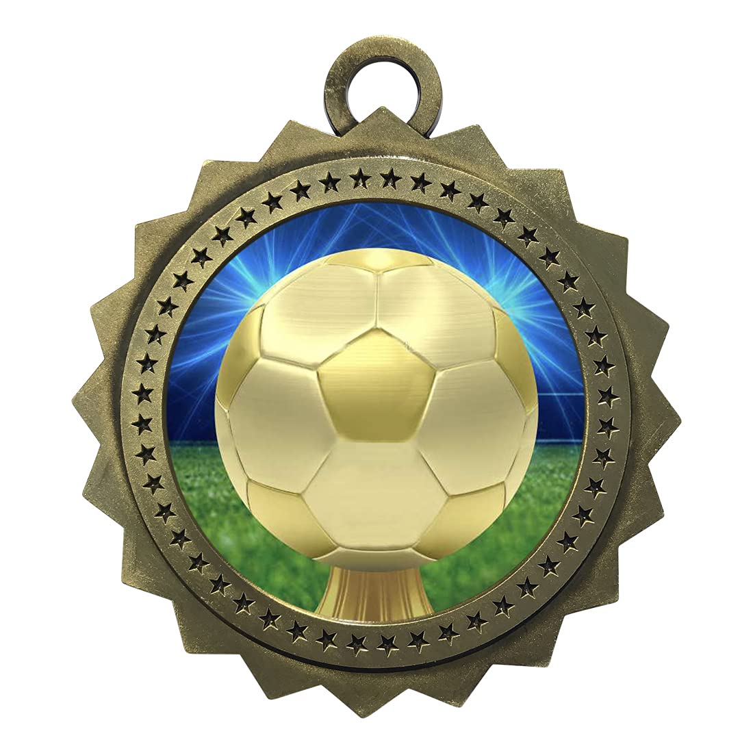 Express Medals Large 3 inch Gold Color Soccer Medal Trophy Award Engraved Personalized Text and Neck Ribbon D30 (Pack of 1-)