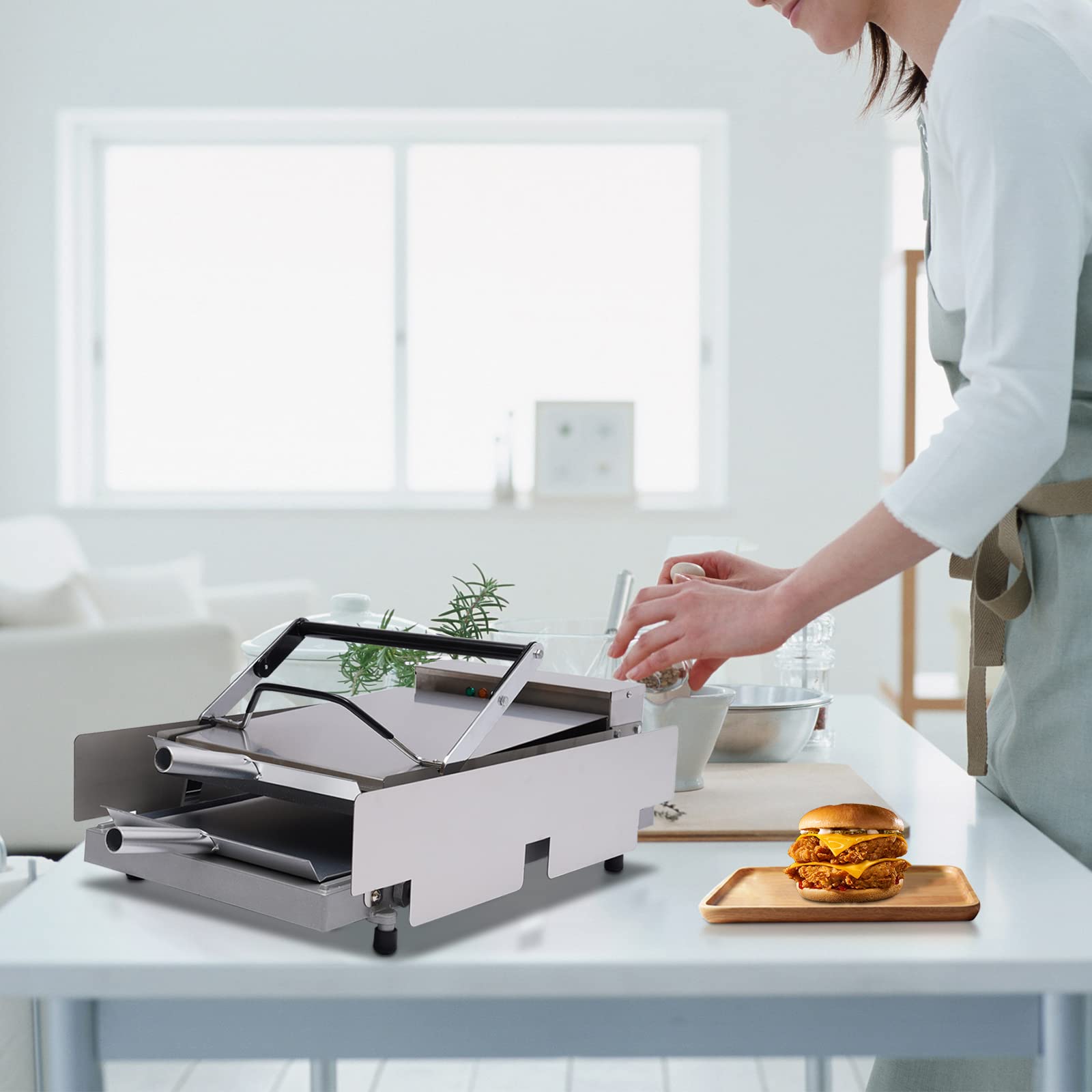 Hamburger Maker | Hamburger Machine | Acero inoxidable | Control preciso de tiempo y temperatura | 2000 W de potencia Prensa para hamburguesas