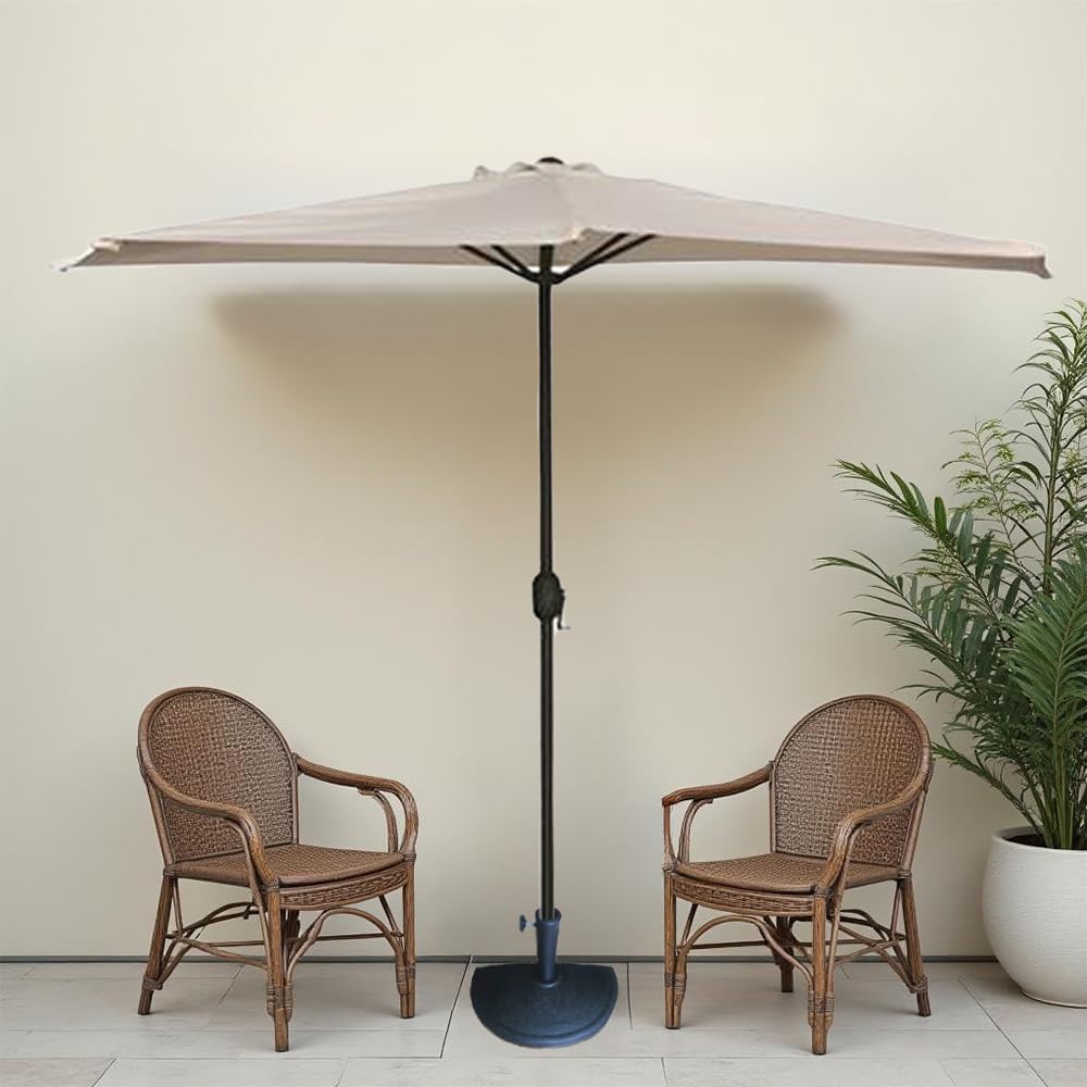 Ombrellone Mezzaluna 300x150x250h da Muro e Parete Palo Ø38 mm - Salvaspazio, Terrazzo, Balcone, Manovella, Protezione UV, Parasole, Idrorepellente - Base Inclusa