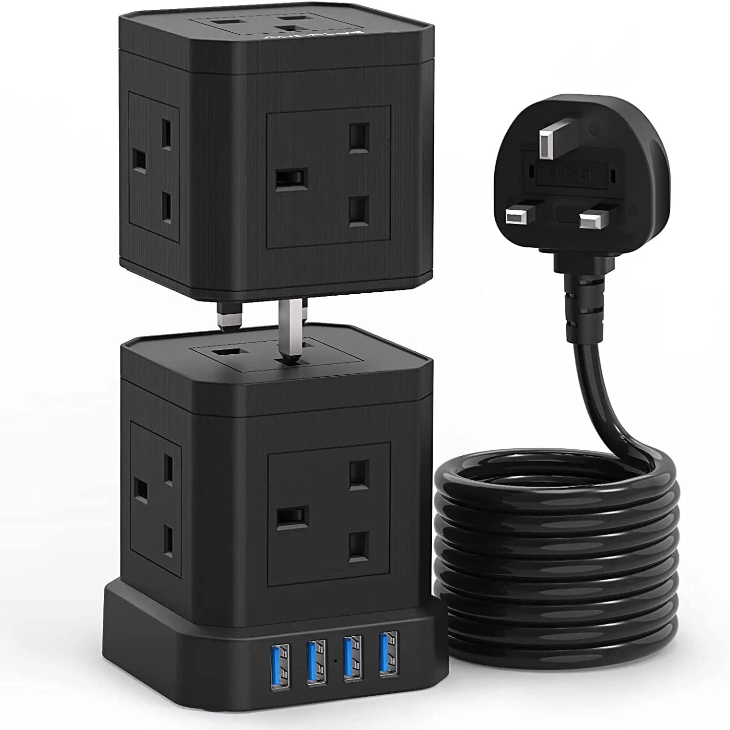 Detachable UK USB Tower Socket With 9-way AC Outlets PD20W Extension Socket - Black