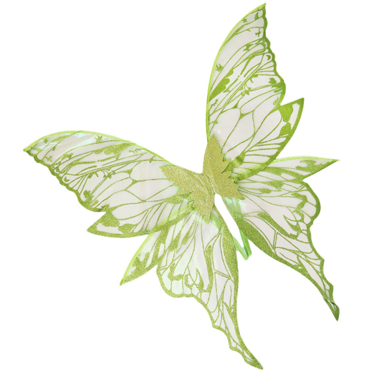 ESSECMBS 4pcs Halloween Fairy Wings Set for Girls Women Butterfly Wings Elf Ears Magic Wand Flower Headband for Cosplay (Light Green - Image 2