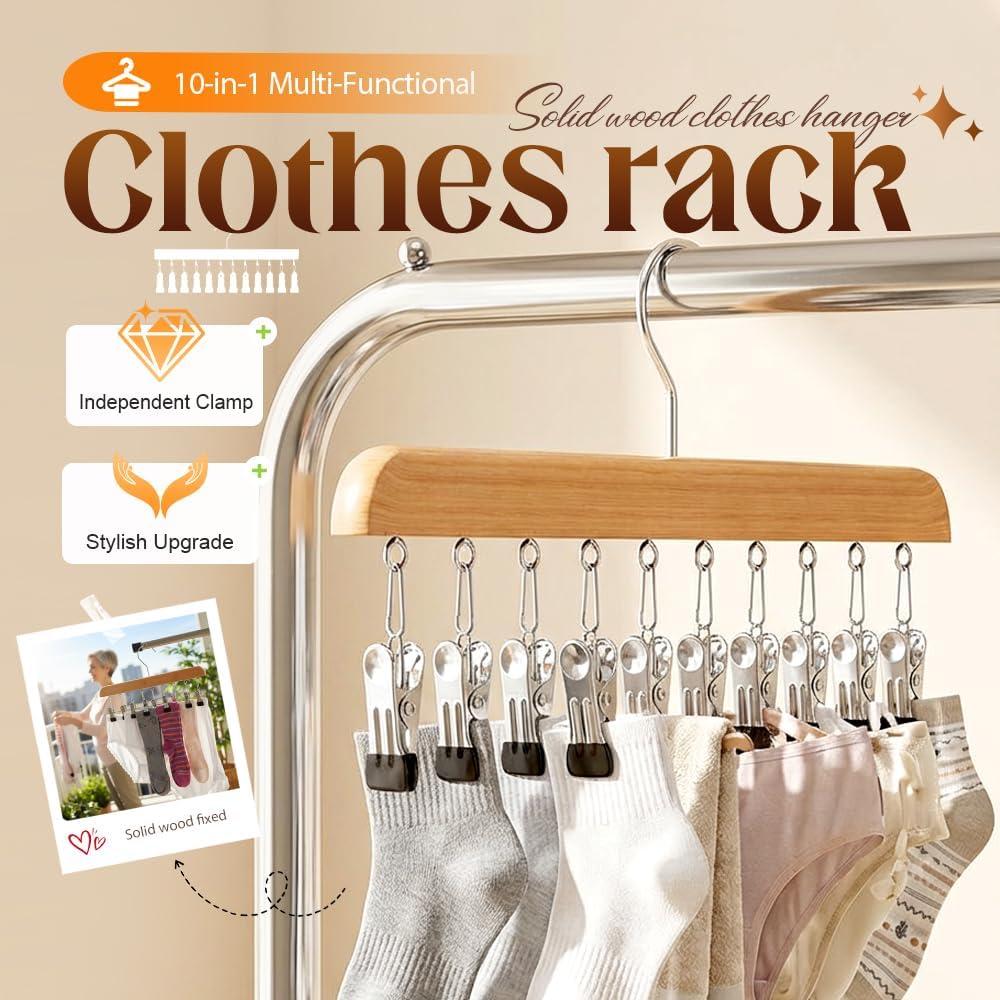 Closet Organizer with 10 Clips, 2026 Upgraded Space Saving Hanging Closet Organizer, Closet Organizers and Storage, Adjustable Stainless Steel Closets Organizers 360° Rotating (1, Black - 10 Clips)