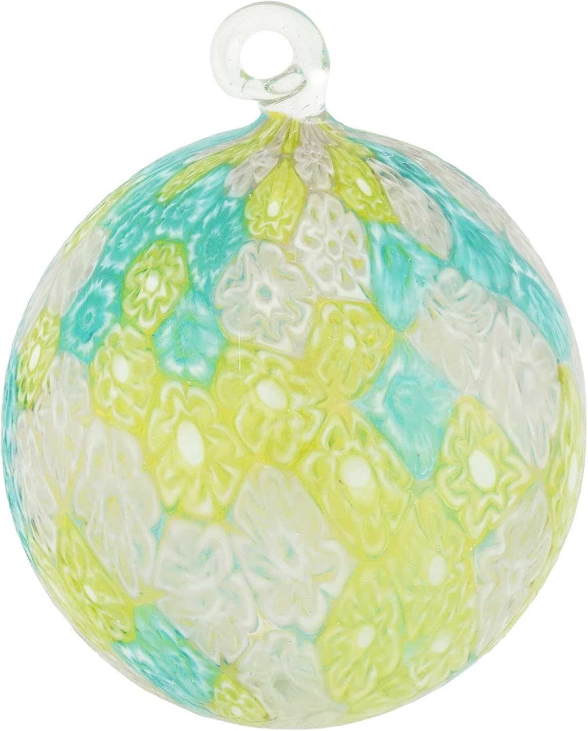 Glass Of Venice Murano Glass Aurea Millefiori Christmas Ornament - Lime Green and Aqua Blue, 3.5" - Handmade Italian Glass Christmas Tree Hanging Ornament from Venice, Italy