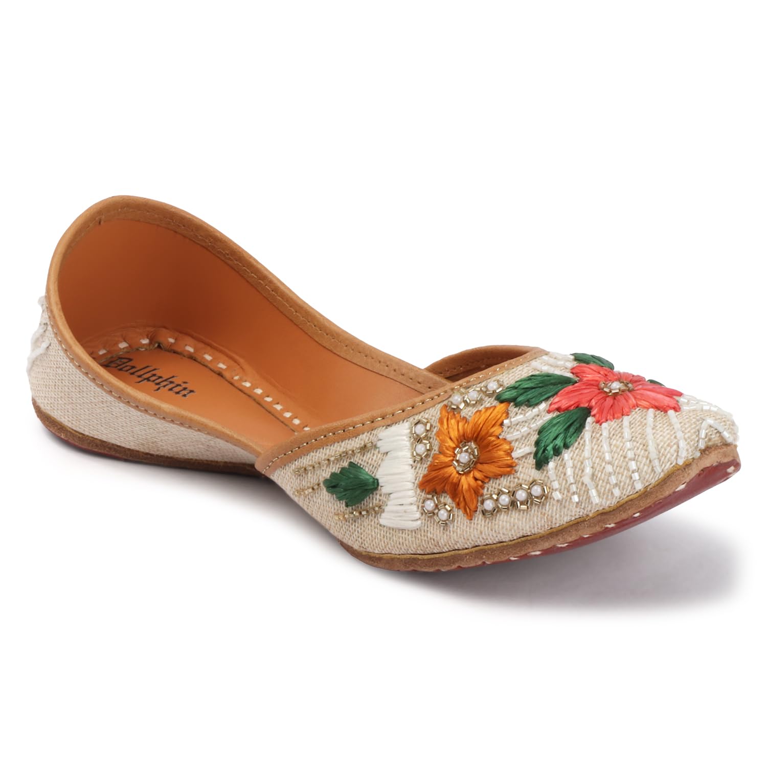 Women Beige Embroidered Ethnic Mojaris Flat for Festive & Party DJ-08-image-32