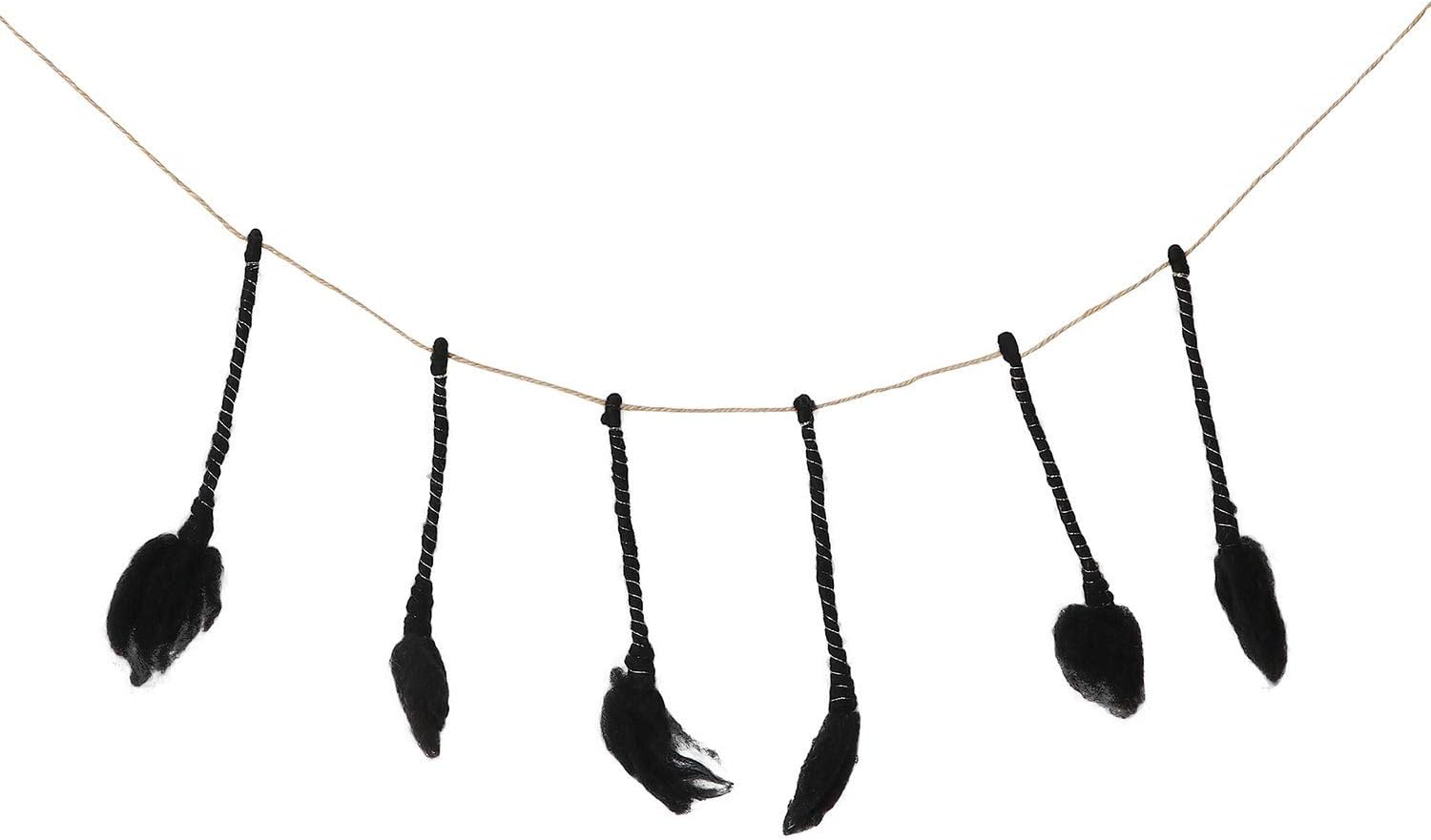 De Kulture Handmade Premium Felt Mini Broom Garland 100% Biodegradable Wreath for Halloween Christmas Tree Easter Wall Hanging Home Kitchen Wedding Party Decoration Banner, 48 INCHES-Black