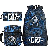 CR7 Mochila Escolar Leve para Adolescentes e Homens, 3 Peças, Bolso Interior, Compartimento para Computador, Estilo Simples (azul 2)
