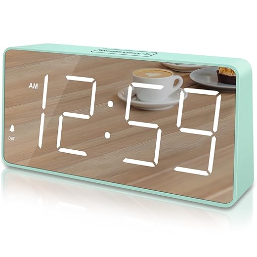 Peakeep Digital Clock, Alarm Clock Battery Backup Powered for Bedrooms Mirror Face Large Numbers 6 2