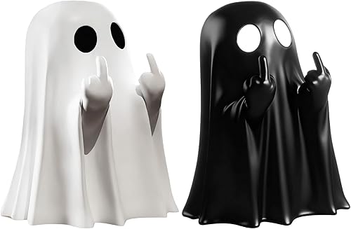 2 piezas de decoración de fantasma de Halloween, linda figura de fantasma de dedo, divertida decoración de estatua espeluznante de resina, estante