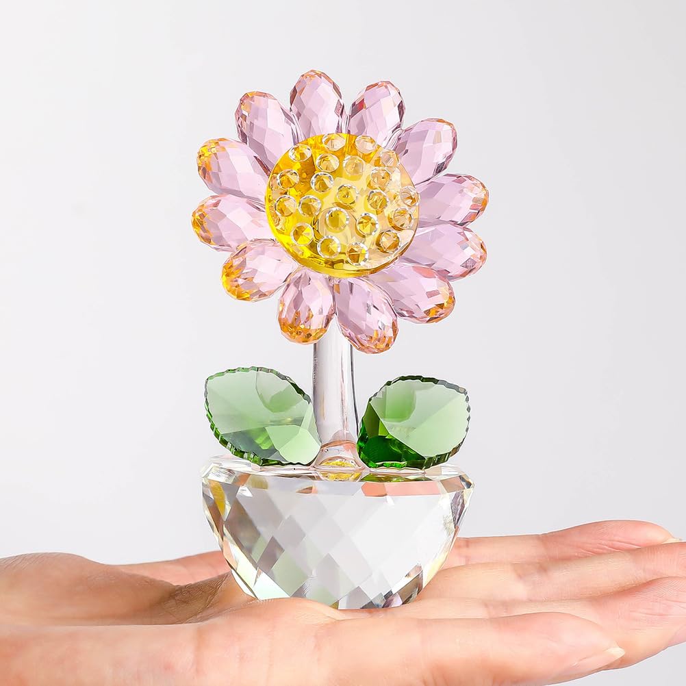DPURPIWADY Crystal Sunflower Figurine Collectible, Small Ornament Paperweight Table Decoration, Glass Bouquet Flowers Centerpieces for Home Decors,52x88mm