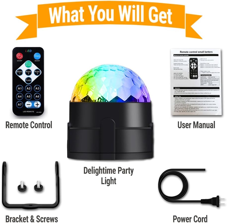 Delightime Party Lights - LED Strobe Light with Remote Control - Suitable for DJ, Disco, Stage, Birthday, Dancing, Wedding, and Kids Lighting - Compatible as Outdoor Lights Party Decorations