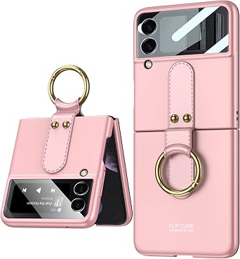 Case for Galaxy Z Flip 4 Phone Case, Flip 4 Case with Ring, Ultra-Thin Folding Screen Samsung Flip 4 Case Protective Cover with Ring, Shockproof Protector for Samsung Galaxy Z Flip 4 2022 Pink