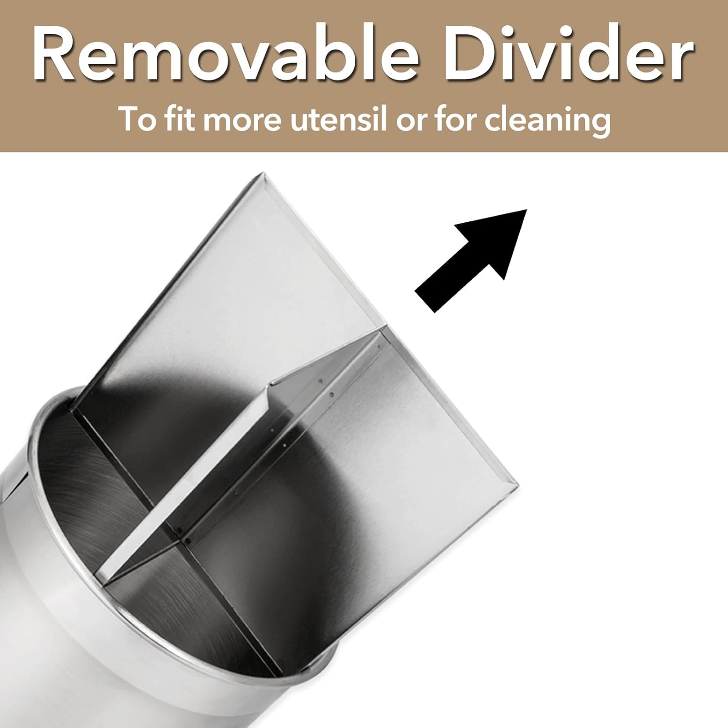 Hillbond 7.5x6.9 Inch EXTRA LARGE Utensil Holder for Countertop, Stainless Steel Rotating Organizer with Removable Divider, Space-Saving for Large Kitchen Utensils Set & Spacious Kitchens