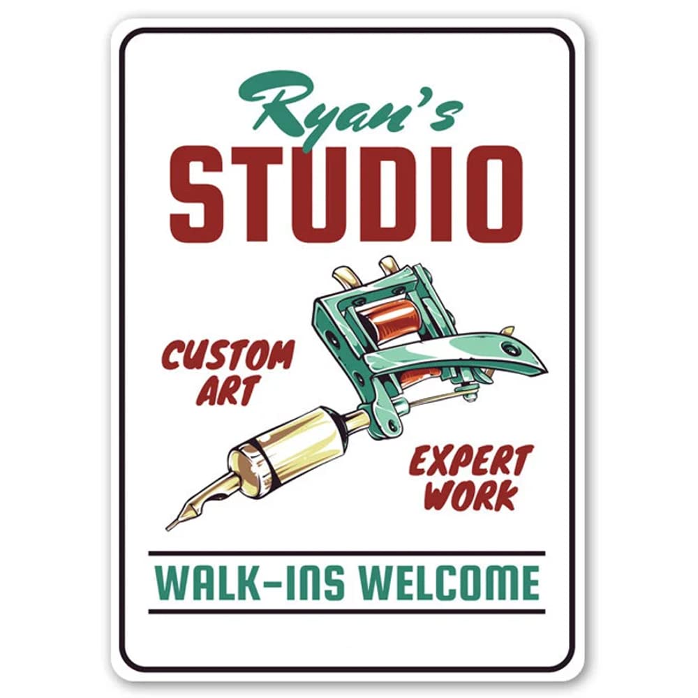 peiyeety Custom Tattoo Studio Sign, Metal Tin Sign Wall Art Home Bathroom Classroom Office Cafe Bar Decor Art 8x12 Inch