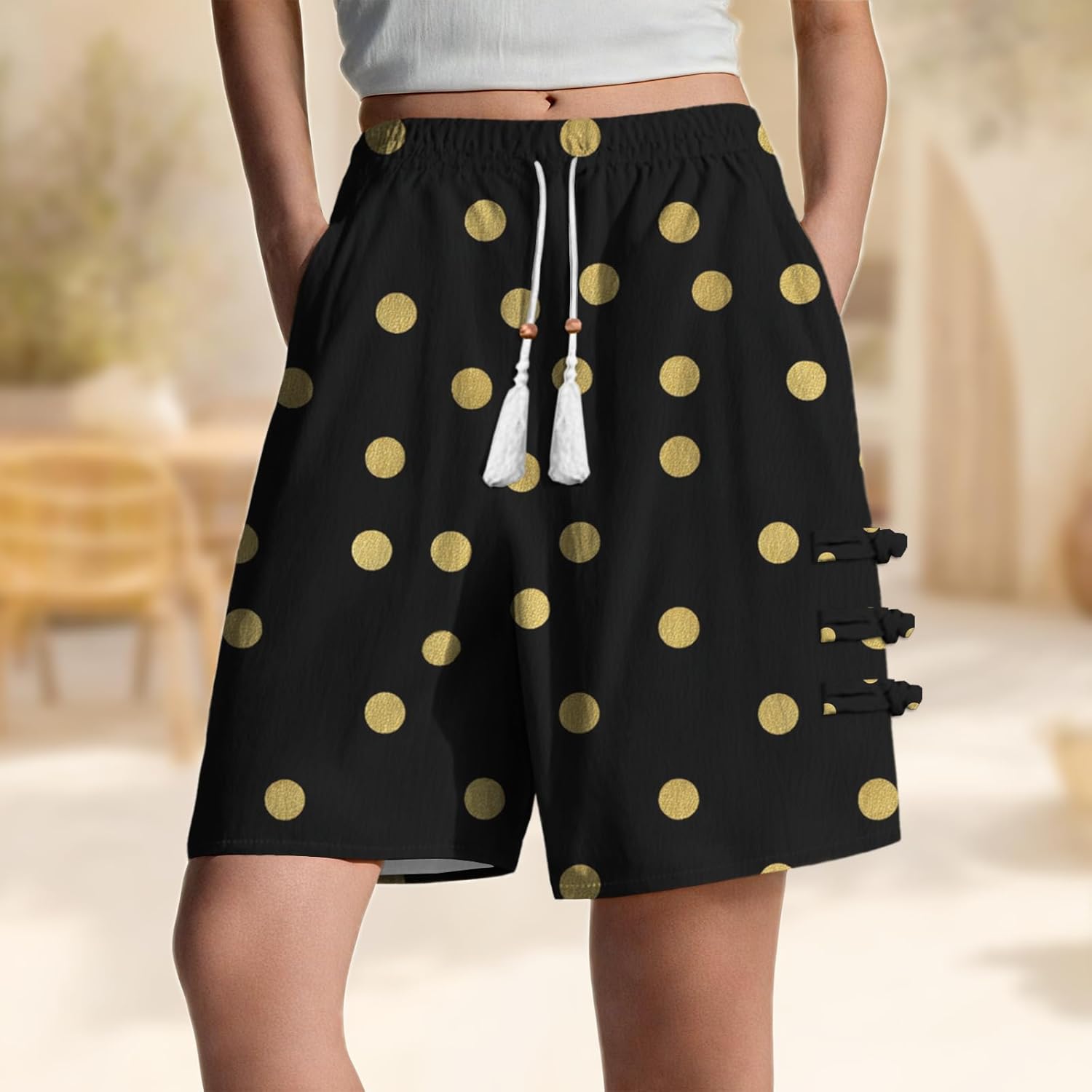 Shorts with Pockets for Women Lightweight Breathable Loose-Fit Elastic Waist Shorts Gym Yoga Wide Leg Activewear - Image 2