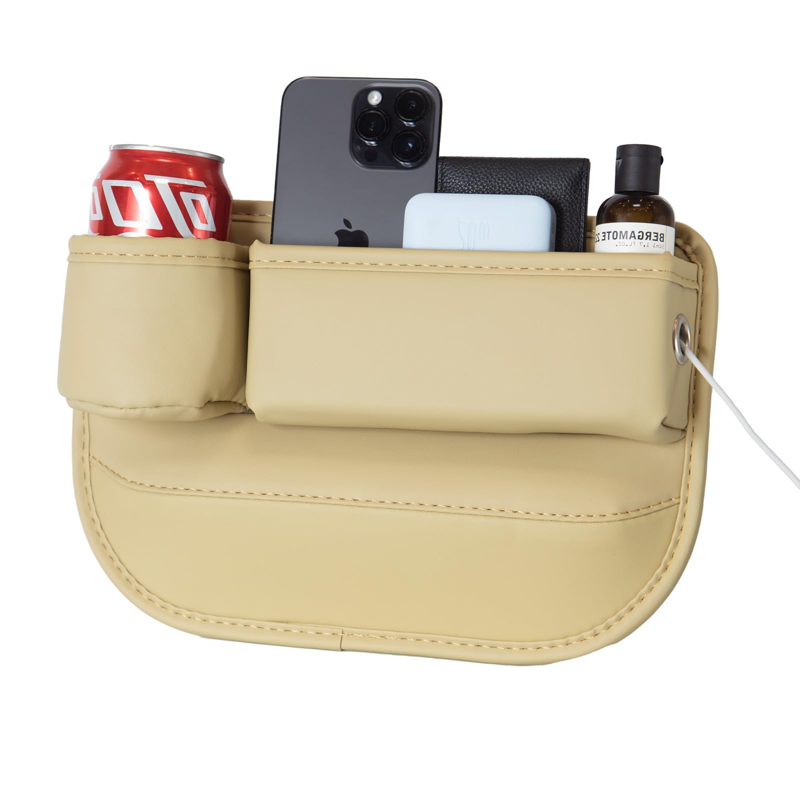 WOVAZUS 1 Pack Car Seat Gap Filler Organizer, Car Seat Organizer, Seat Gap Storage Box with Cup Holders for Drink, Car Leather Cup Holder Gap Bag