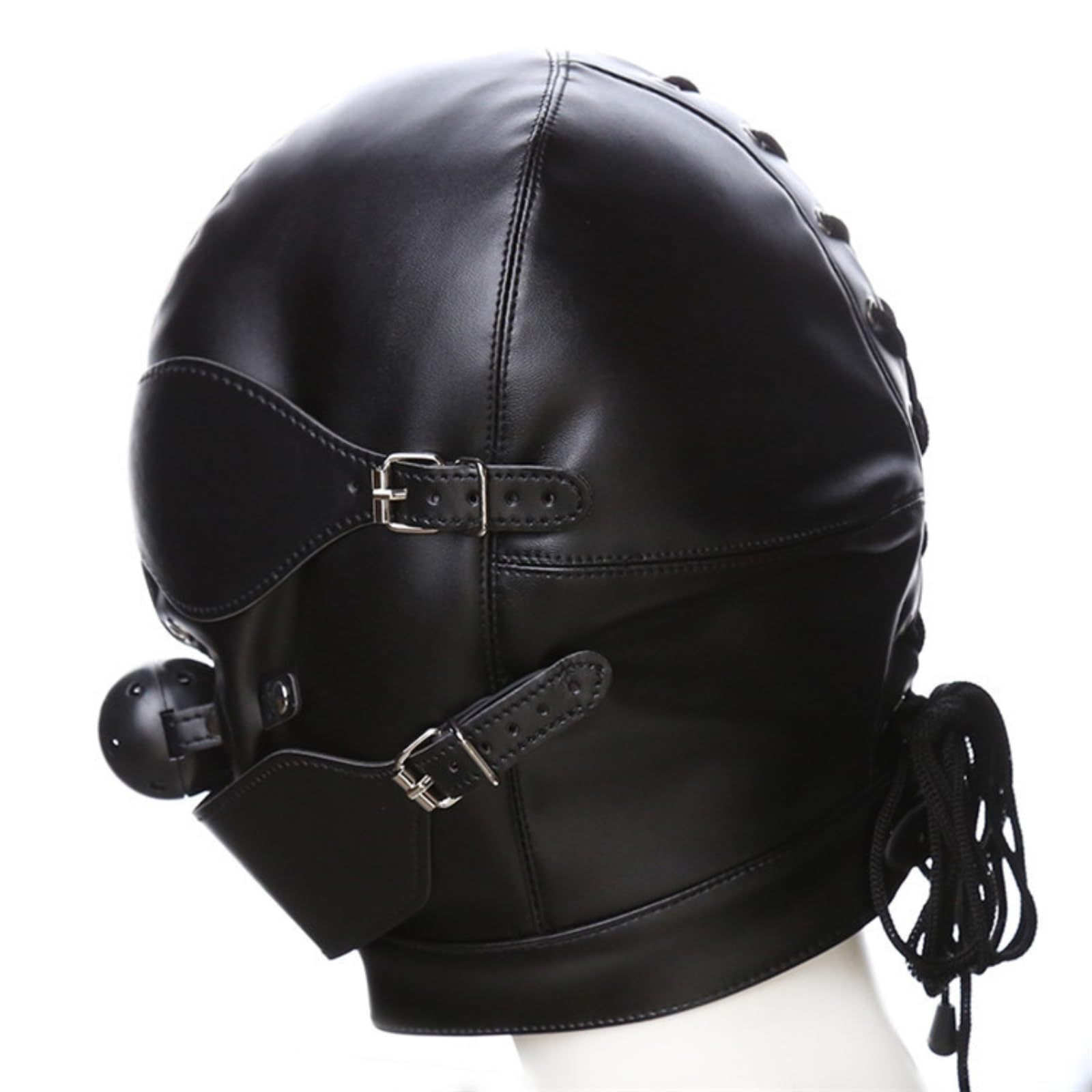 Hdynasty Máscara de piel sintética negra para hombres y mujeres fiesta rave noche, juego de rol alternativo máscara tocado