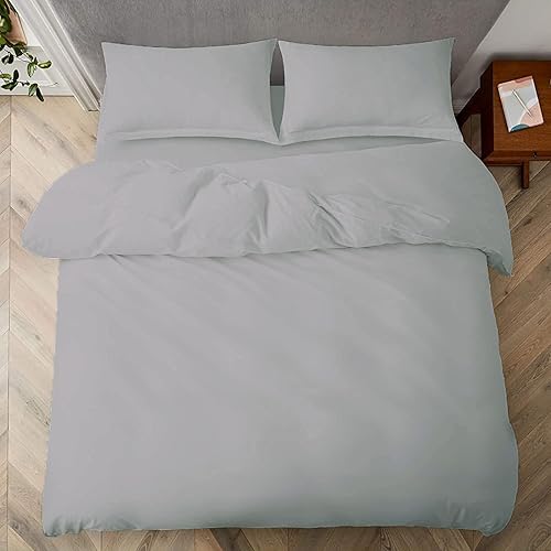 Miniatura 4 de Juego de funda de edredón de calidad premium Alaskan King 120x132 color plateado sólido con cierre de cremallera y lazos en las esquinas de fácil