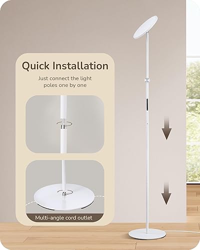 Miniatura 6 de Lámpara de pie LED de lectura EDISHINE, lámpara regulable brillante de 1600LM con puerto tipo C, lámparas de pie altas con cabezal y brazo flexibles