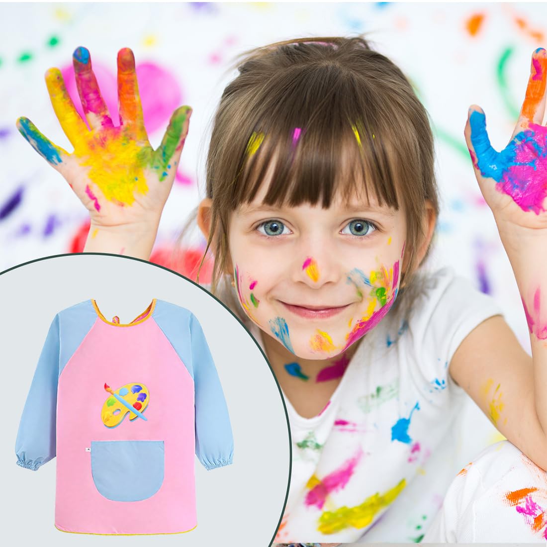 HUKUMA Tablier Peinture Enfant Imperméable Manche Longue 7-11 Ans avec Poche