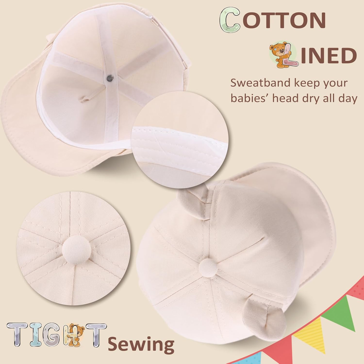 Baby Baseball Hat for Toddler Bear Sun Hats Cotton Infant Ball Caps Kid Adjustable Baseball Cap for Boys Girls 3-24M - Image 4