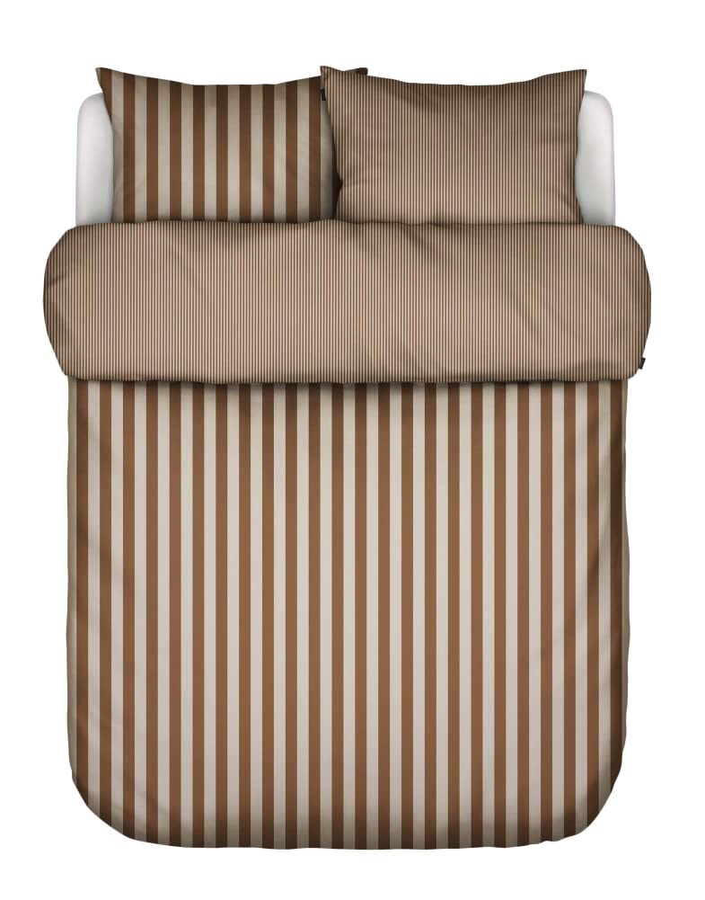 Marc O'Polo Pościel Classic Stripe paski satyna bawełniana Toffee Brown, 155 x 220 + 1 x 80 x 80 cm
