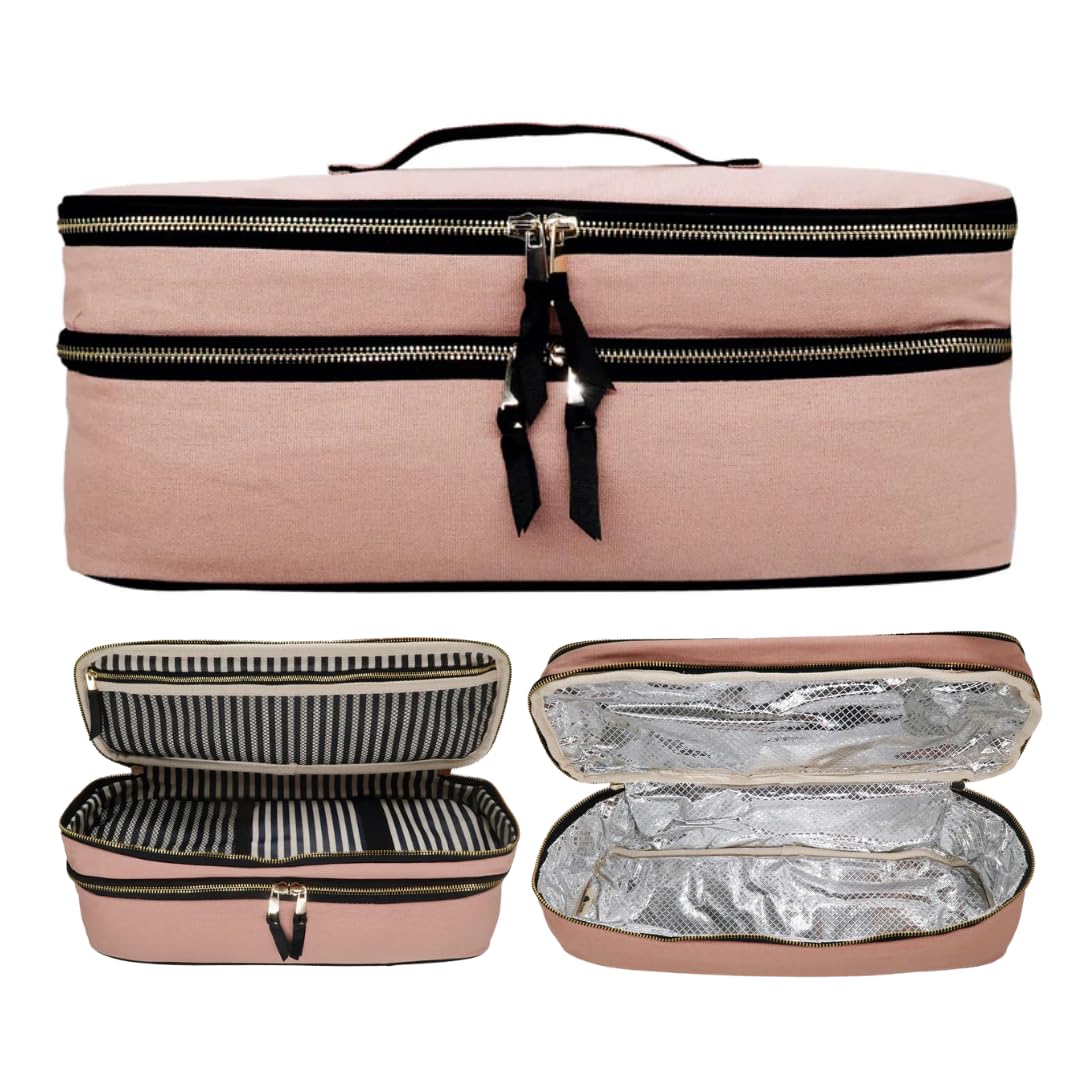Bag-all Trousse Double pour Outils Cheveux | Étui Résistant à la Chaleur pour Lisseur & Fer à Boucler | Pochette Voyage pour Accessoires Cheveux | Housse Organisateur Femme | Rose Clair