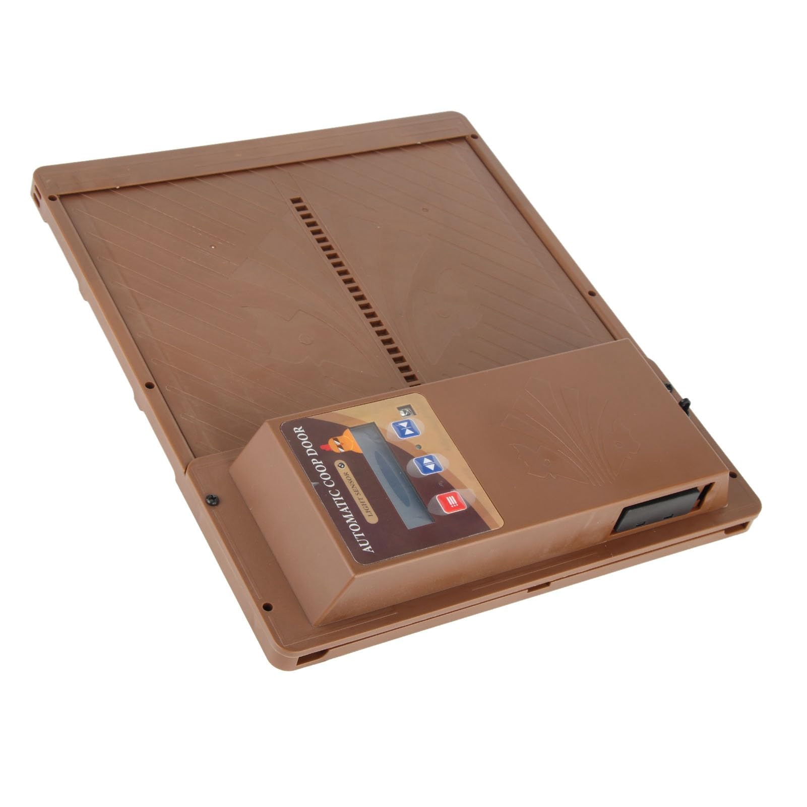 Porte de Poulailler Automatique Solaire, Ouverture Horizontale, avec Télécommande et Capteur de Lumière, USB, Marron