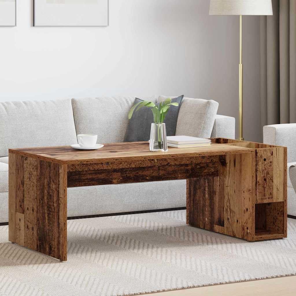 Mesa de centro de madera vieja, 101,5 x 50 x 37 cm, rectangular, con espacio de almacenamiento, salón, mesa auxiliar, estante para sofá, salón, oficina, diseño moderno
