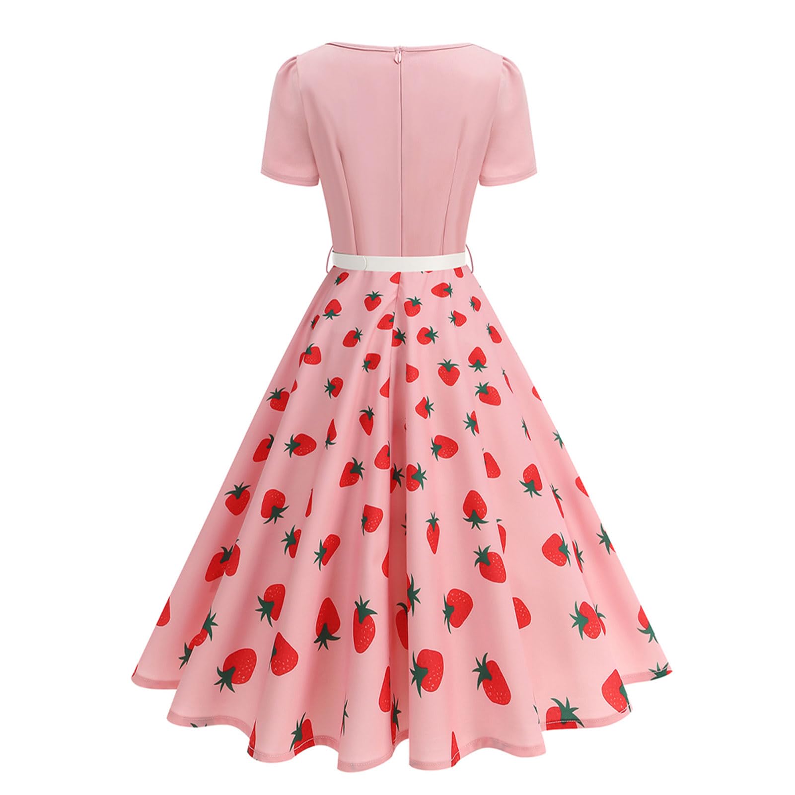 OMEWEE Rockabilly Kleider Damen 1950er Vintage Retro Kurzarm Polka Dot A-Line Swing Cocktailkleid Elegant Knielang Hochzeit festliches Kleid Abendkleid Partykleid