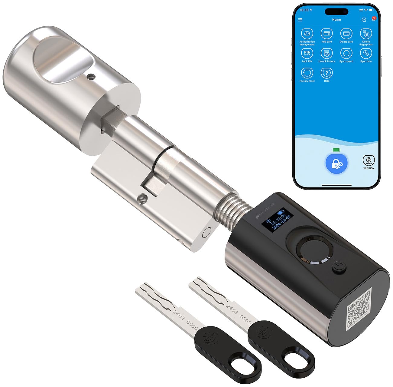 VisorTech Fingerscan Türschloss: Elektronischer Tür-Schließzylinder mit Fingerabdruck, Transponder +GW (Türschloss Haustür Fingerabdruck, elektrisch, Fingerprint, RFID)