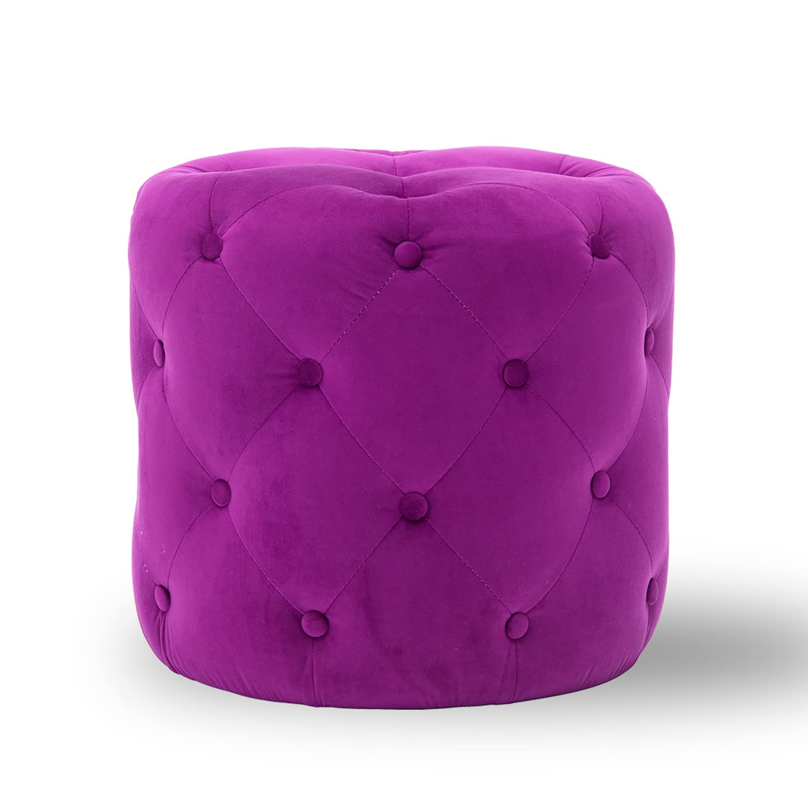 Ottoman rond en velours violet pour créer un coin lecture cosy