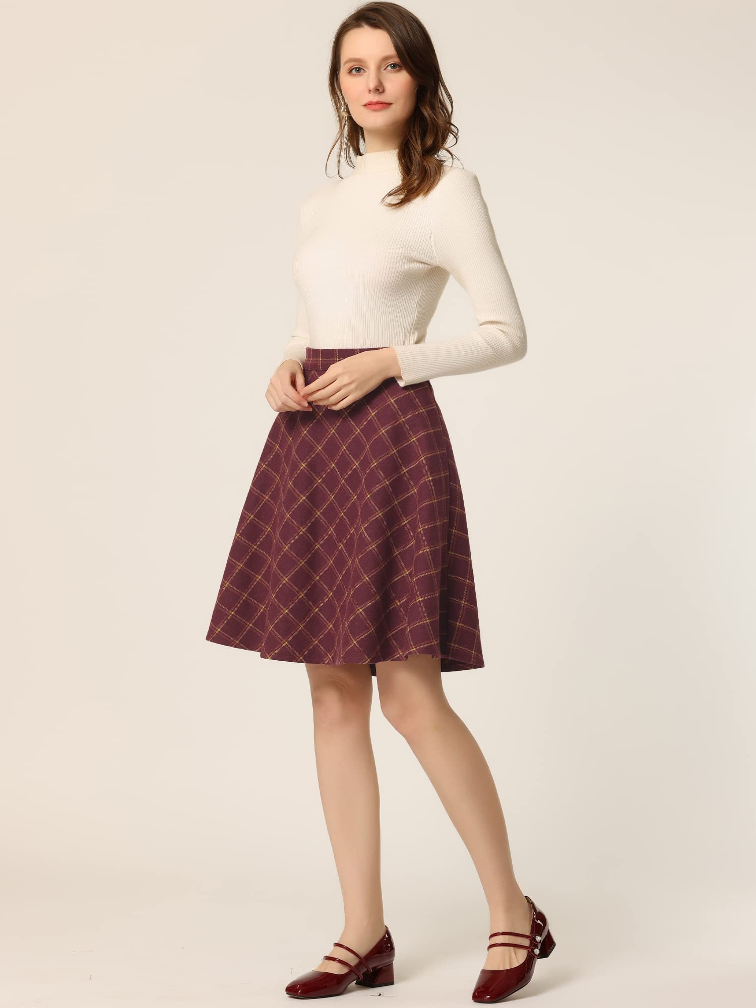 Allegra K Donna Gonna Casual A- Line al Ginocchio Plaid Vita Alta Stampa Elegante Svasata Festa di San Patrizio